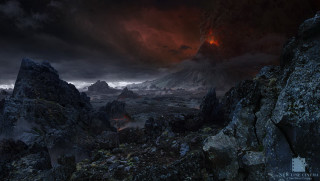 Dark landscape volcano red light - a dark landscape free wallpaper
