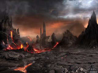 Fantasy lava castle dark sky - a fantasy scene free wallpaper