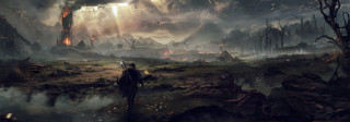 Man sword field sky clouds 2 - huge free wallpaper