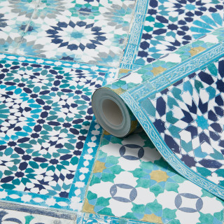 Blue green patterned paper table - a roll of tape free wallpaper