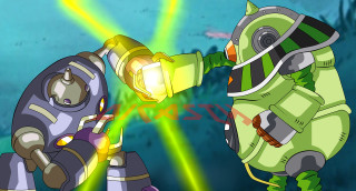 Cartoon character fighting space suit - their face free wallpaper