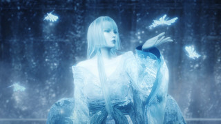 Woman white dress butterflies flying 2 - butterfly free wallpaper