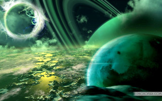 Green planet cloud ring background - sci fi fantasy free wallpaper
