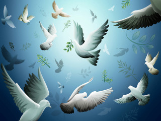 Birds flying leaves branches group - a group of birds free wallpaper