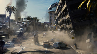 Smoke building street car soldiers - cinematic matte painting free wallpaper