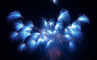 Fireworks blue red lights boat - the sky above free wallpaper