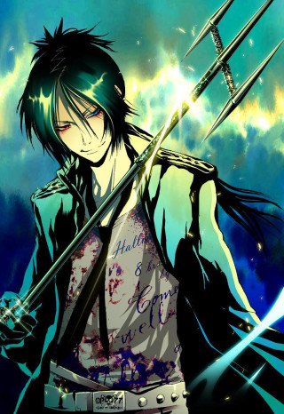 Gothic anime man swords blue - cloud behind free wallpaper for mobile