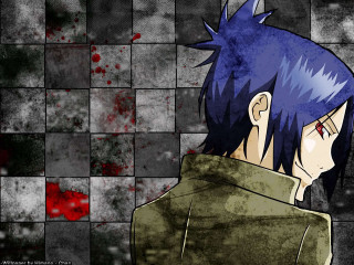Man blue hair green jacket - on free wallpaper