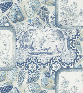 Blue white tile horse man - fine free wallpaper
