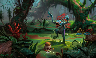 Cartoon character swamp monster skull - a swampy area free wallpaper