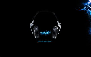 Headphones blue light black background 3 - a blue light behind them free wallpaper