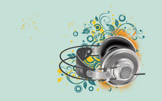 Headphones floral design blue background - a floral design free wallpaper for desktop