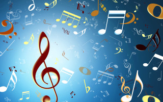 Musical notes flying blue background - musical note free wallpaper