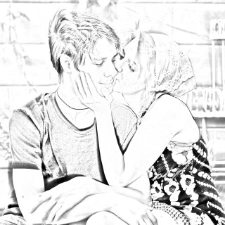 Man woman bench pencil sketch - realistic free wallpaper for tablet