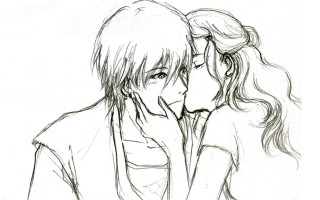 Kissing people close faces drawing - a pencil sketch free wallpaper