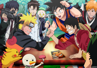 Anime characters group table camera - epic composition free wallpaper
