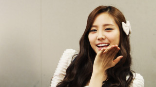 Woman long hair smiling hands - both hand free wallpaper