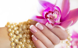 Woman hand pink flower pearls - soft color free wallpaper
