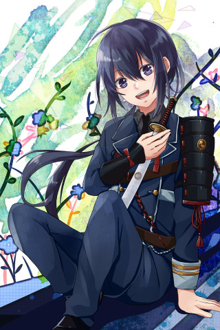 Anime girl sword sitting ledge - a ledge free wallpaper for mobile