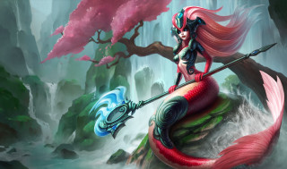 Woman sword fish river waterfall - league of legends free wallpaper
