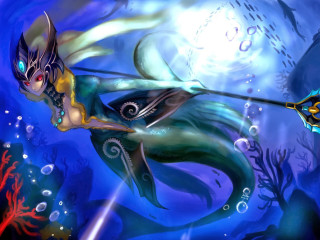 Mermaid sword fish painting artwork - her hand and a fish free wallpaper
