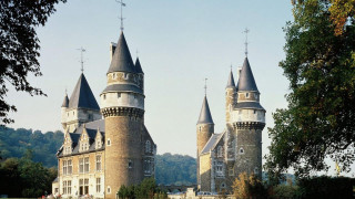 Castle turrets towers park trees - flavia bloi free wallpaper