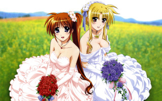 Anime brides field flowers bouquets - her other hand free wallpaper for desktop