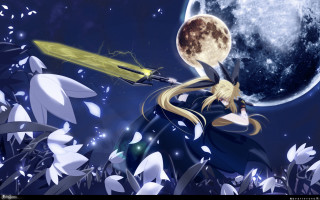 Girl sword full moon stars - a sword in front free wallpaper