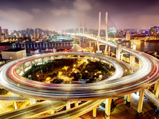 City traffic bridge night lights - cao buxing free wallpaper