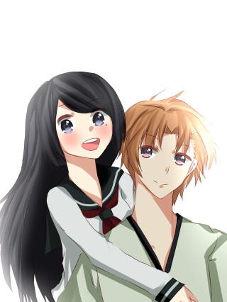 Anime couple hugging arms around - an anime drawing free wallpaper