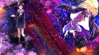 Anime characters purple background stars 4 - a short dress free wallpaper