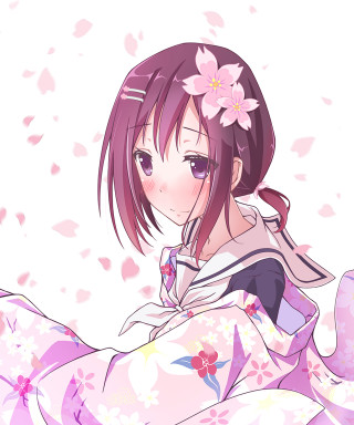 Girl flower hair pink dress - anime art free wallpaper for mobile