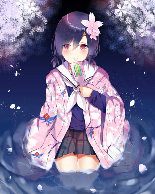 Girl kimono water flower hair - a flower free wallpaper for mobile