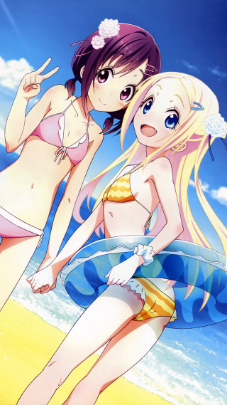Beach anime girls surfboard bikini - a surfboard free wallpaper for mobile