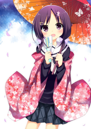 Girl anime umbrella kimono pink - a pink umbrella free wallpaper for mobile