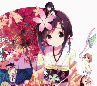 Girl kimono umbrella girl kimono - anime art free wallpaper for tablet
