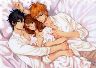 Couple lying bed pink blanket - a bed together free wallpaper for desktop