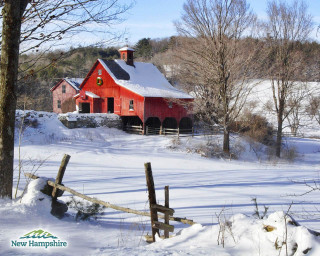 Red barn snow fence trees - covered free wallpaper
