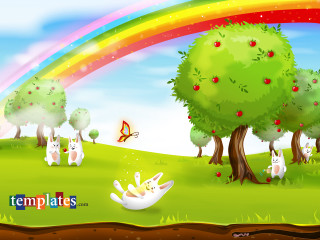 Rainbow animals field trees sky - a rainbow in the sky free wallpaper