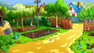 Cartoon garden path house plants - bascove free wallpaper