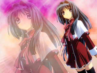 Anime girls purple background pink - anime visual free wallpaper