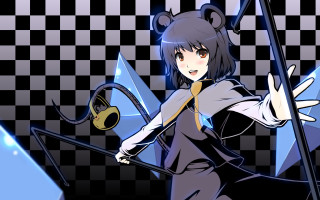 Woman bow sword checkered background - background behind her free wallpaper