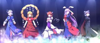 Anime girls stage lights circular - behind them free wallpaper for desktop