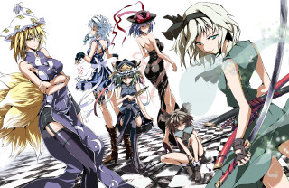 Anime girls checkered floor swords - floor free wallpaper for desktop