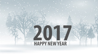 Snowy trees sky newyear card - banner free wallpaper