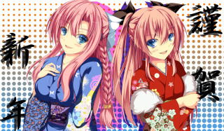 Anime girls pink hair blue 8 - toyism free wallpaper