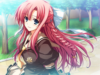 Pink hair girl park bush - a path in a park free wallpaper