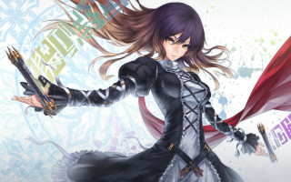 Woman sword redcape blackwhite dress - dress holding free wallpaper for desktop