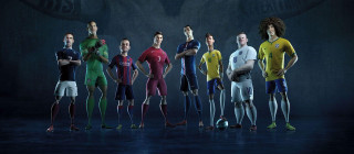 Soccer players uniforms holding ball - their other hand free wallpaper