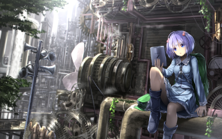 Girl sitting ledger book steampunk - a ledge free wallpaper for desktop